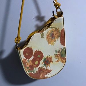Yellow and Orange Mini Bag with Floral Print and Crescent Shape